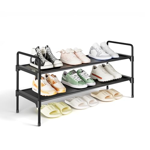 Kitsure Shoe Rack for Closet, Shoe Organizer for Front Door Entrance, Stackable Shoe Shelf, Detachable Closet Organizers and Storage, 27.4" Wide - 2 Tiers, Black - color: Black, size: 27.4" Wide - 2 Tiers