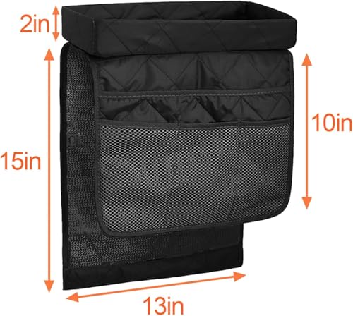 Couch Arm Tray-Couch Arm Cup Holder,Anti-Slip Chair Arm TV Remote Holder for Recliner Sofa Armchair Caddy Bedside Storage Pockets Bag for Pens, Magazines, Snacks, Glasses - color: Black