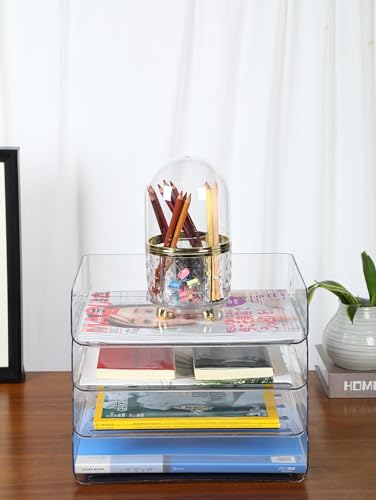 4 Tier Stackable A4 Paper Trays, Office Desk File Holder, Tidy File Document Letter Book Paper Organizer (4 Tiers,Clear) - color: Clear, size: 4 tiers