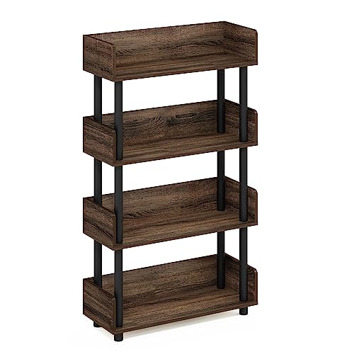 Furinno TURN-N-TUBE 4-Tier Display Shelf, Storage Shelves, Book Shelf, Open Shelves with Rounded Corner Top Edges, for Organization and Storage, Living Room, Home Office, Walnut - color: Walnut, size: 4-Tier Display Rack