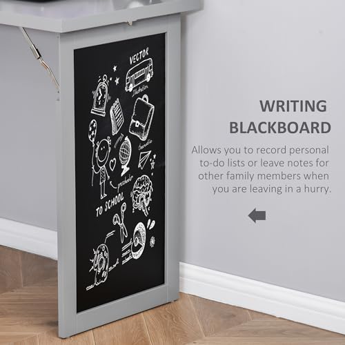 Foldable Wall Mounted Desk with Storage Shelves, Fold Out Convertible Computer Table with Blackboard, Folding Writing Table Workstation for Small Spaces,Home Office (Grey) - color: Grey