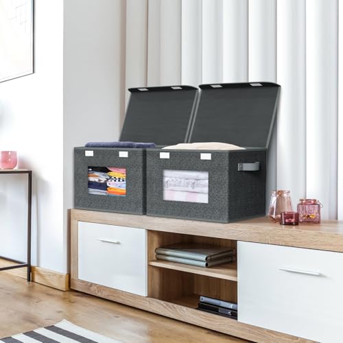 Univivi Fabric Foldable Storage Boxes with Lids [4-Pack] Large Stackable Storage Bins, Closet Organizers and Storage Cube Storage Organizer for Home, Office, Bedroom (Black, 17“ x 12” x 12") - color: Black Pattern, size: 17''-4 Pack