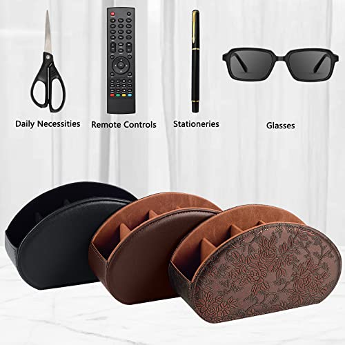 Leather Remote Control Holder TV Remote Caddy Store Box, Bedside Table Organizer for Controller, Media Player, Brush, Glasses, Note Paper and Pen Storage(Retro) - color: Retro