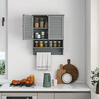 Tangkula Wall Mounted Bathroom Cabinet with Open Shelf & Bar, Medicine Cabinet with Double Louvered Doors, Wall Storage Cabinet with Adjustable Shelf, for Bathroom Living Room Kitchen (Grey) - color: Grey