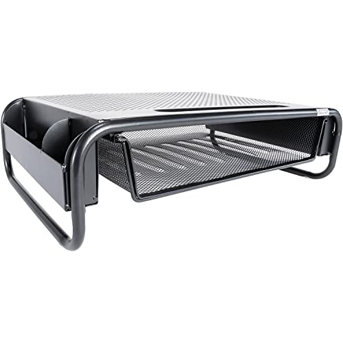 Allsop 32166 Metal Art Organizer 5 Riser Monitor Stand with Drawer and Side Caddies, Black
