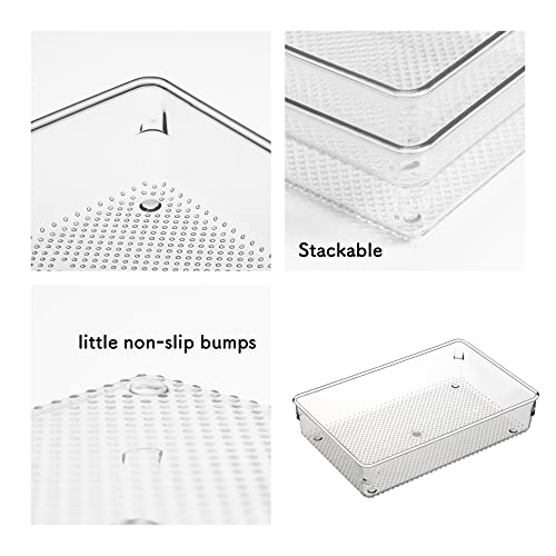 3 Set Clear Plastic Junk Drawer Organizer Vanity Curlery Utensil Makeups Organizer for Kitchen 6" X9'' - size: 3 Pack 9"x6" Clear Plastic