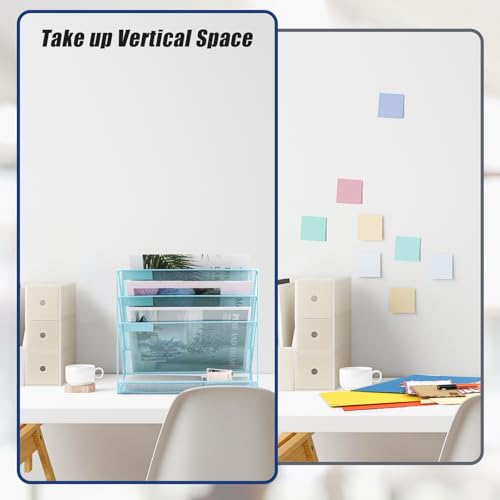 EASEPRES Desk File Organizer Mesh 4-Tier, Hanging Wall Mount Document Organization Stand, Desktop Vertical Mail Paper Folder Holder Rack with Bottom Tray for Office Home Cubicle Countertop, Blue - color: Blue, size: 4 Tier