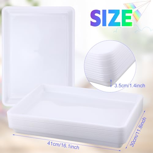 Maitys 15 Pcs Flat Plastic Trays 16.1 x 11.8'' Sensory Storage Tray Paper Stackable Classroom Bins for Office Home Organizer Arts and Crafts Supplies(White) - color: White