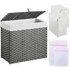 Greenstell Laundry Hamper with Lid, 125L Laundry Basket with 2 Removable Liner Bags & 2 Mesh Bags, Handwoven Synthetic Rattan Clothes Hamper for Clothes, Toys in Bathroom, Bedroom, Foldable, Grey - color: Gray, size: 125L (25.6 x 13.0 x 23.6 inches)