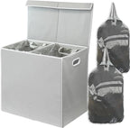 Simple Houseware Double Laundry Hamper with Lid and Removable Bags, Grey - color: Grey
