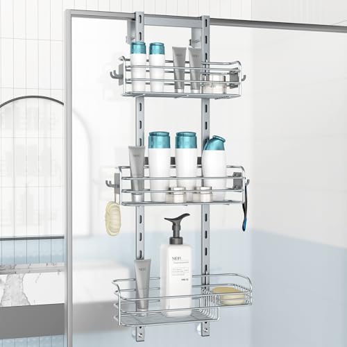 Nieifi Over The Door Shower Caddy Pantry Organizer Rack, Adjustable Hanging Shower Organizer Shelf Basket Storage Rack, Bathroom Shelves Drill Free Extra Large, Silver - color: Silver