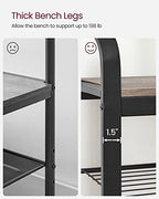 VASAGLE Coat Rack, Hall Tree with Shoe Bench for Entryway, Entryway Bench with Coat Rack, 4-in-1, with 9 Removable Hooks, a Hanging Rod, 13.3 x 28.3 x 72.1 Inches, Greige and Black UHSR40MB - color: Greige + Black, size: 28.3"W