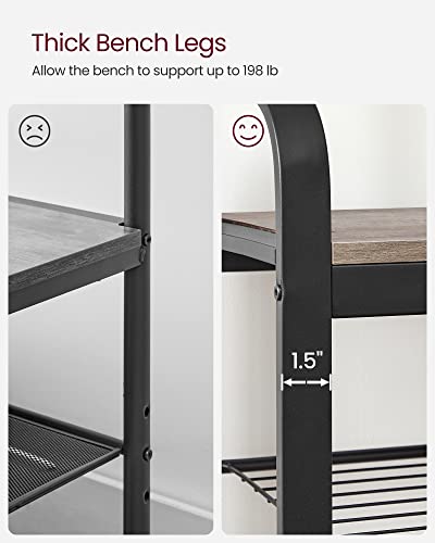 VASAGLE Coat Rack, Hall Tree with Shoe Bench for Entryway, Entryway Bench with Coat Rack, 4-in-1, with 9 Removable Hooks, a Hanging Rod, 13.3 x 28.3 x 72.1 Inches, Greige and Black UHSR40MB - color: Greige + Black, size: 28.3"W