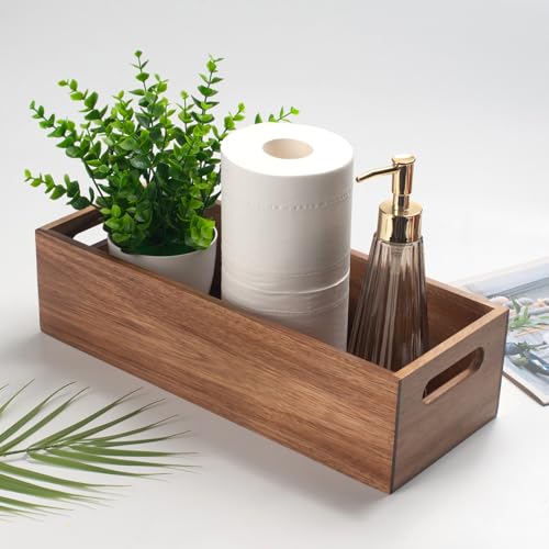 Toilet Tank Basket, Toilet Paper Basket for Back of Toilet Tank Top, Acacia Wood Bathroom Storage Basket for Organizing and Decor (15 x 6 x 4 inch) - size: 15" x 6" x 4"