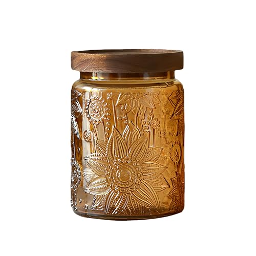 ANSQU Vintage 23.7oz Glass Jar with Solid Wood Lid - Airtight Storage for Loose Tea, Coffee, Candy, Cookies, Laundry Detergent - Decorative Kitchen Jar, Cute & Functional (Yellow, 1 Pack) - color: Yellow, size: 23.7 Ounces