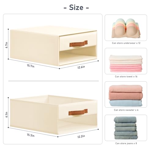 DIMJ Closet Organizers and Storage - Fabric Bins with Drawers for Closet Foldable Clothes Organizers with Clear Window, Stackable Storage Drawers for Bedroom, Living Room, 4-Pack, Beige - color: Beige, size: Large - 4 Pack