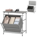 Giantex Laundry Sorter with Foldable Ironing Board, 3 Section Tilt Out Laundry Hamper with Removable Bags, Heavy-Duty Rolling Laundry Cart with Lockable Wheels for Bathroom Bedroom, Grey