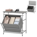 Giantex Laundry Sorter with Foldable Ironing Board, 3 Section Tilt Out Laundry Hamper with Removable Bags, Heavy-Duty Rolling Laundry Cart with Lockable Wheels for Bathroom Bedroom, Grey
