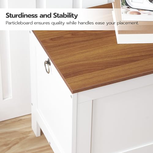 HOOBRO Toy Box, Retro Wooden Look Storage Chest with Safety Hinge, Entryway Storage Bench Supports 220 lb, 29.9 x 15.7 x 18.9 Inches Toy Chest Organizer, Easy Assembly (White and Walnut) WH75CW01G1 - color: White + Walnut, size: 29.9x15.7x18.9 Inch
