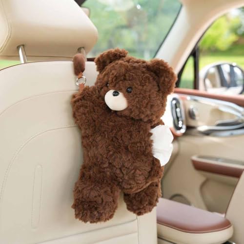 Tissue Box Cover Plush Tissue Box Holder for Car, Home, Decorative Holder/Organizer for Bathroom Vanity Countertop, Nightstands, Office Desk- Deep Brown Bear - color: Deep Brown Bear