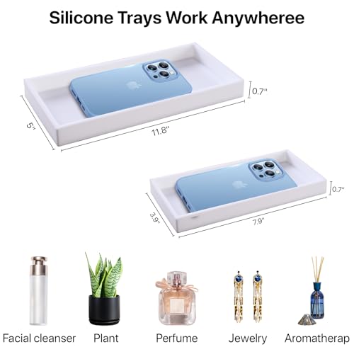Bathroom Vanity Tray, 11.8 x 5 Inch Silicone Kitchen Sink Tray for Perfume Soap Towel Bathroom Accessory for Soap Dispenser Bathroom Countertop Trays, M, White - color: White, size: 11.8" x 5" x 0.7"