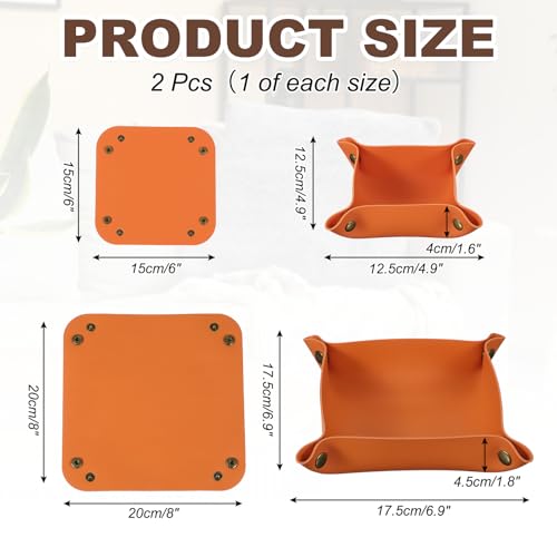 uxcell 2 Pcs Valet Tray for Women and Men, PU Leather Jewelry Tray Entryway Table Bedside Nightstand Catchall Storage Organizer for Jewelry Key Coin Watch Wallet(Square, Orange) - color: Orange