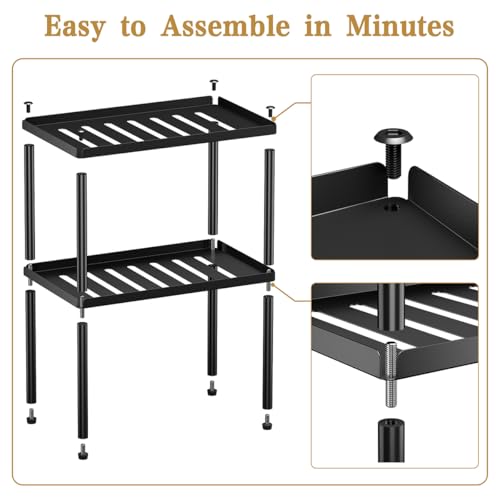 Cabinet Organizer Shelf, 2 Tier Kitchen Cabinet Organizer with Stackable Cabinet Shelves for Kitchen Countertop Storage, Metal Kitchen Shelf Organizer for Spice, Pantry & Under Sink