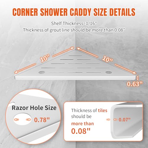 Corner Shower Shelf with Razor Hole, Rustproof Stainless Steel Shower Organizer, No Drilling Tile Shower Shelves, Modern Bathroom Shelf for Tile Wall, Grout in Shelf for Bathroom 2-Pack, 10" - color: 5-white