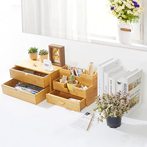 Charmewooden Bamboo Desk Organizer With Drawers Countertop Drawers Counter Storage Box Corner Desk Organizer for Home Office No Assembly Required (2 Drawers) - style: 2 Drawers