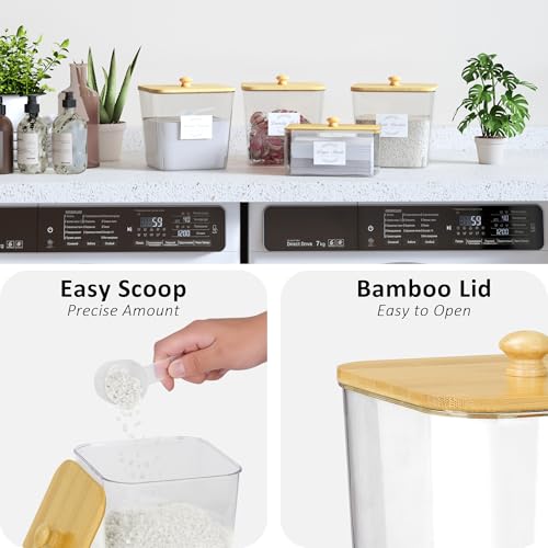 Vincona Laundry Room Organization and Storage, Laundry Pods Container and Dryer Sheet Holder with Bamboo Lids and Labels, Laundry Organizer with Scoops for Booster Beads, Powder, Pods, 4+1 Pack - size: 4+1 Pack