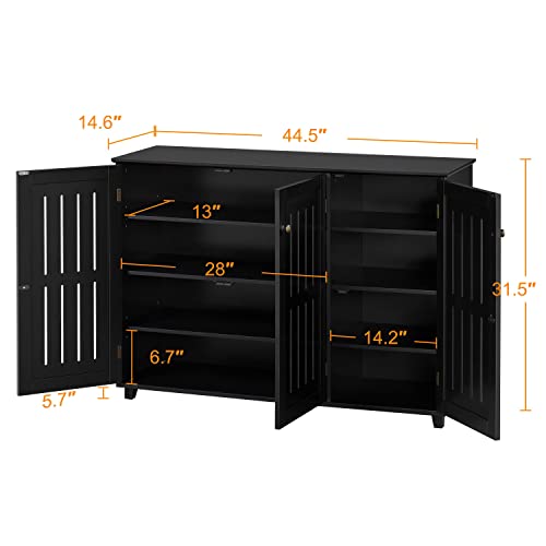 Yaheetech Shoe Cabinet with 3 Doors, Adjustable Shoe Organizer 4 Tier Shoe Rack Shelves, Freestanding Shoe Storage Cabinet for Entryway, Bathroom, Living Room, Black