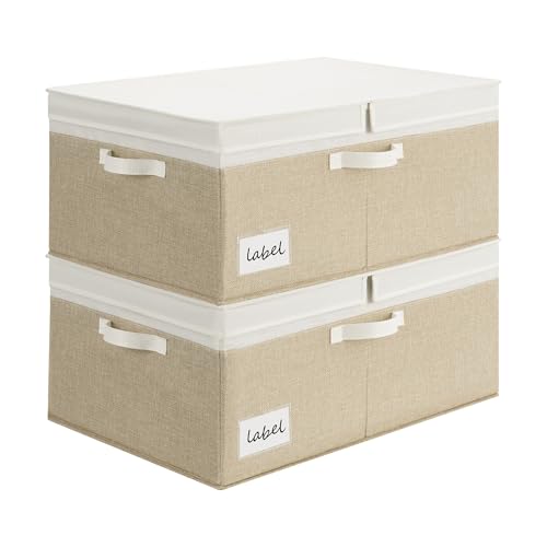 GRANNY SAYS Decorative Storage Boxes with Lid, Large Storage Bins with Double-Open Lid, Storage Basket for Clothes, 63L Closet Linen Storage Bin, White/Khaki, 2-Pack - color: White/Khaki, size: Extra Large - 2 Pack
