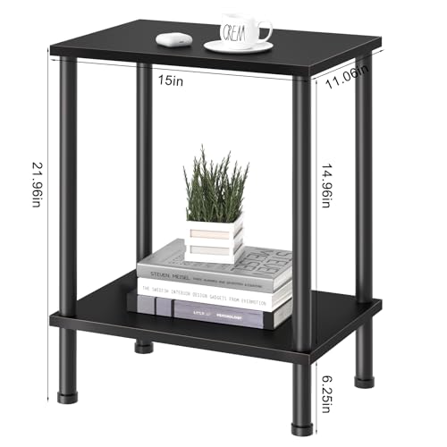 YUFAM End Table,Small Side Table,2-Tier Nightstand with Storage Shelf,Sofa Bedside Table for Small Spaces in Living Room,Bedroom, Office,Stable Frame,Easy Assembly,Black - color: Black, style: 2pcs No Plug