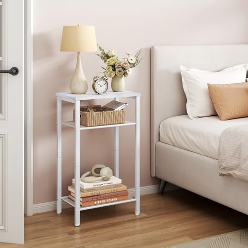 Hoctieon 3 Tier End Table, Telephone Table, Narrow Side Table with Storage, Nightstand for Small Spaces, Metal Frame, for Living Room, Bedroom, Sofa Couch, Hall, Easy Assembly, White - color: White, size: 1 Pack