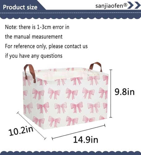 Sanjiaofeng Rectangular Kids Basket Pink Storage Bins,Girls Storage Baskets with Handles.Clothers,Toys,Books,Kid's Gifts Storage. (Pink Bowknot) - color: Pink Bowknot