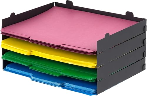 IRIS USA Metal Letter Tray Paper Organizer, 4 Pack, For Letter/A4 File Holder Paperwork Document, Stackable Desktop File Organizer Tray Paper Basket Rack for Office Supplies Home Work, Black - style: Black S - 4 Pack