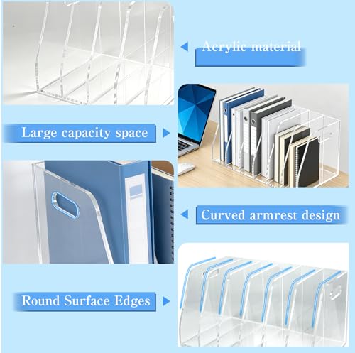 6-Tier Clear Acrylic File Holder, Vertical Document Organizer for Magazines, Binders, Notebooks & Envelopes - Multi-Purpose Desk Storage for Home Office（B5,6 Sections） - size: B5, 6 Sections