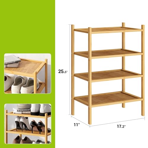 BMOSU 4-Tier Bamboo Small Shoe Rack Premium Stackable Shoe Shelf Storage Organizer for Hallway Closet Living Room Entryway Organizer(Natural) - color: Natural, size: Small-4-Tier（17*11*25.2inches）