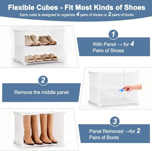 Simple Deluxe 6-Tier Shoe Rack Organizer with Doors, Stackable Shoe Storage Cabinet for Entryway Closet, Plastic Shoe Shelf with Metal Frame, Holds up to 24 Pairs for Bedroom Hallway, White - color: White
