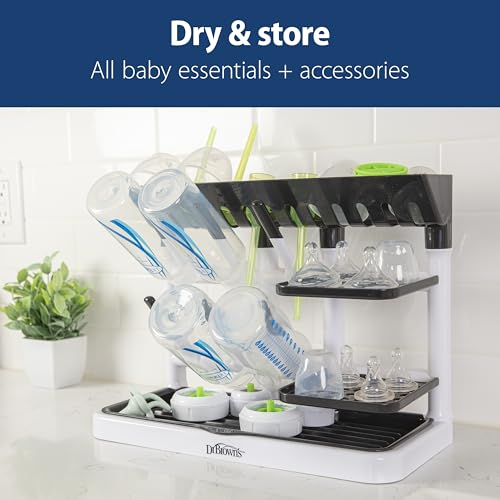 Dr. Brown's Baby Bottle Drying Tower, Stand-Up Countertop Drying Rack with Organized Storage for Baby Essentials, Space Saving Vertical Rack, Blue/White - color: Blue/White