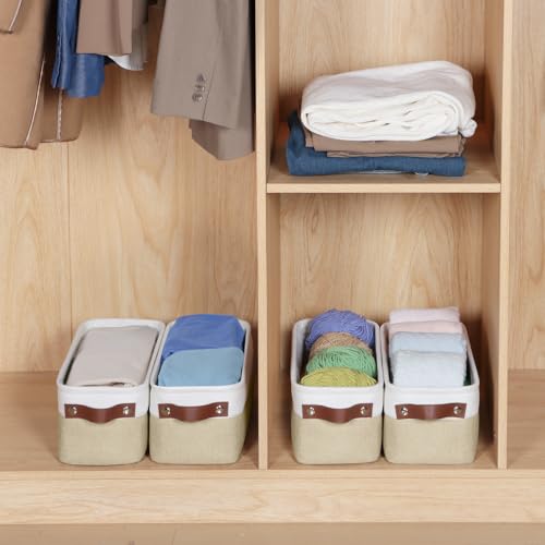 Kntiwiwo Small Fabric Storage Bins, 15x6x5 inch Narrow Storage Baskets 4-Pack Long Storage Basket for Organizing with Handles, Decorative Basket for Closets, Shelves, Toilet Paper, Beige - color: Beige, size: 15" x 6" x 5"