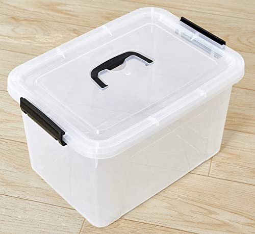Clear Storage Latch Box 12 Quart, Plastic Organizing Box/Bin with Lid and Black Handles, 6-Pack - color: Clear, size: 12 QT