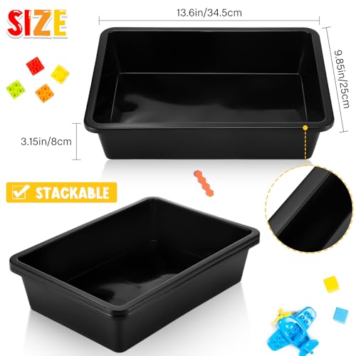 Hoteam 10 Pcs Flat Storage Organizer Tray Bin Paper Tray for Classroom Plastic Stackable File Organizer for School Office Teacher Book Organization(Black,13.78 x 9.84 x 3.15 Inch) - color: Black, size: 13.78 x 9.84 x 3.15 Inch