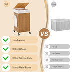 Handwoven Hamper with Lid, Laundry Basket with Wheels, Machine Washable Liner, Clothes Hamper for Bathroom Laundry Room Bedroom(Rattan, 78L) - color: Rattan/With Lid/78L