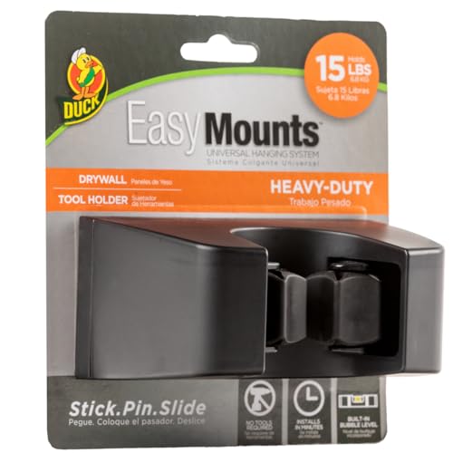 Duck EasyMounts Mop and Broom Holder - Heavy Duty Wall Mount Rack for Home Organization and Storage - No Tool Install - Holds Up to 15 lbs - Black, Pack of 1 Hook & All Hanging Hardware - size: 1 Pack, style: Tool Holder