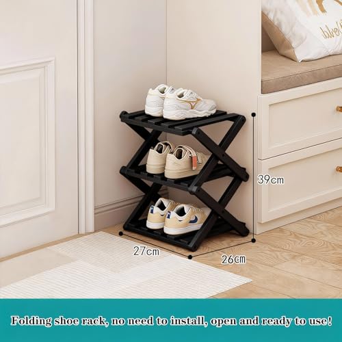Small Shoe Rack Black, 3 Tier Portable Folding Shoe Storage Rack, Without Installation, Mini Free Standing Shoe Rack for Camping, Corridors, Bedrooms Living Room Corner and Small Spaces - size: 3 Tier&Black