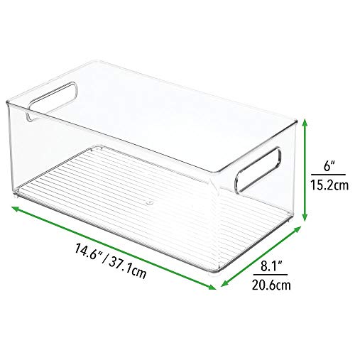 mDesign Plastic Bathroom Storage Container Bins w/ Handles - Closet, Cabinet, Vanity, Cupboard Shelf Organization, Hair Tools Accessory Organizer - Ligne Collection; Clear, 14.6x8.1x6 (Pack of 4) - size: 14.6 x 8.1 x 6 (Pack of 4)