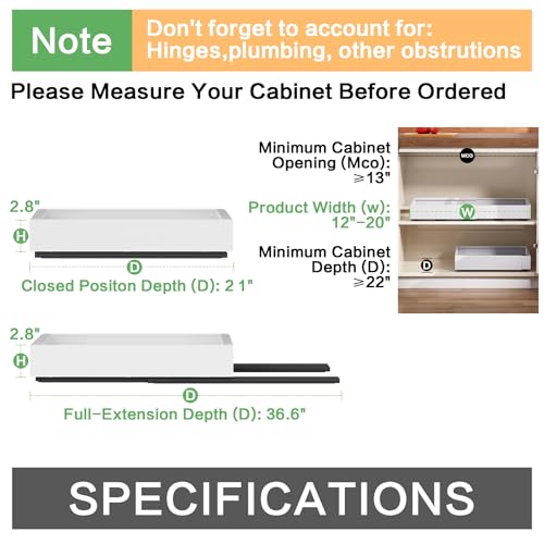 Pull out Cabinet Organizer,Extendable (12"-20") Heavy-Duty Pull-Out Drawers – Secured with Nano Adhesive Tape, Ideal for Cookware Storage, for Kitchen Base Cabinets (21" Dx12-20" W(1 Pack)) - color: White, size: 21" Dx12"-20"W(1 Pack)