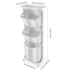 Laundry Basket 3 Tier with Wheels, Stackable Clothes Hamper Organizer, 55LBS Load Rolling Storage Cart for Bedroom, Bathroom, Laundry Room, Dormitory, White