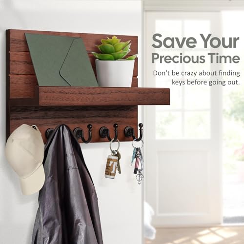 HONJIN Mail and Key Holder for Wall: Easy Installation Modern Mail Holder Wall Mount Key Shelf for Hallway Living Room House Decoration (Brown) - color: Brown